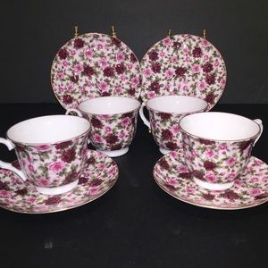 Vintage Chintz Teacup & Saucer Set of 4